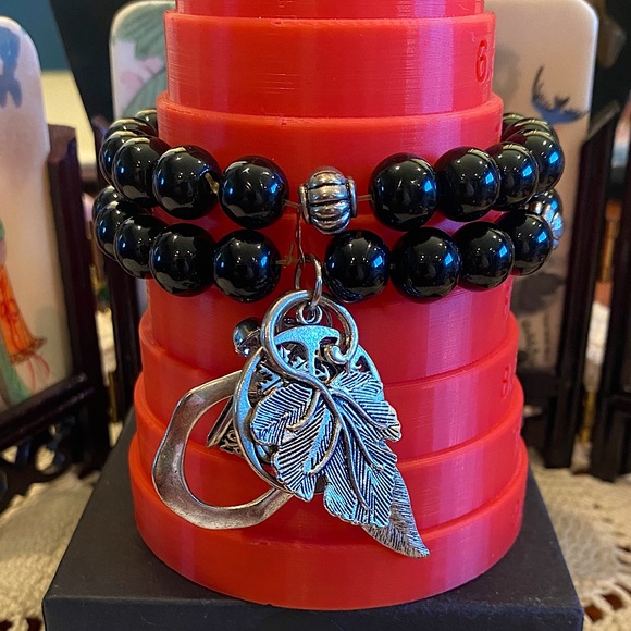 2Strand Stone Bracelet with Silver Tone Charms. - Picture 1 of 4
